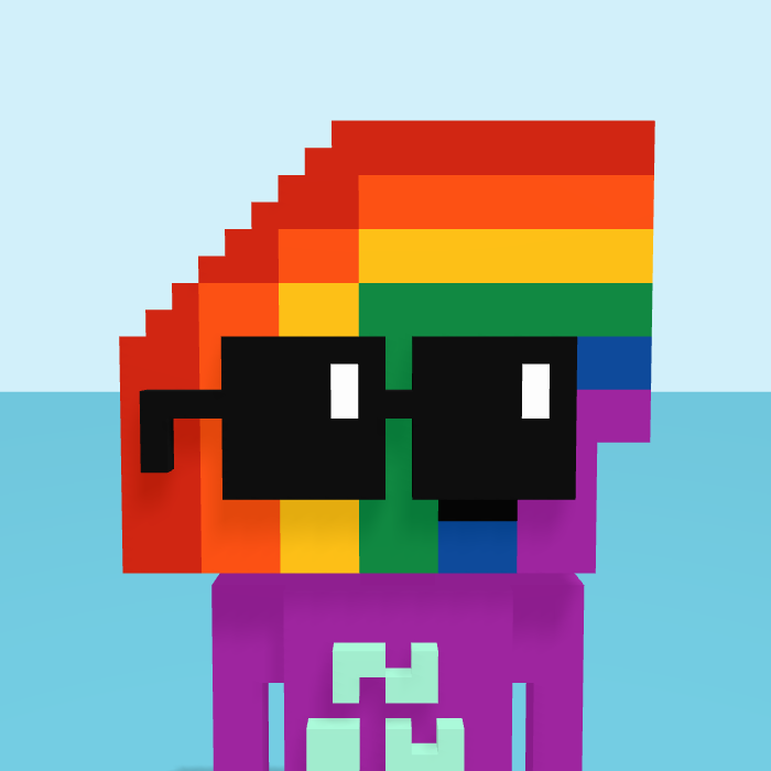 Rainbow, a voxel Noun with a rainbow head and square noggles